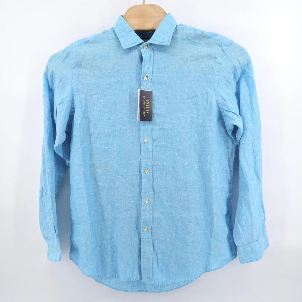 NEW Polo Ralph Lauren Linen Button Down Blue Long Sleeve Shirt Mens Large $148